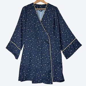 SummerSalt The Cloud 9 Silky Robe M/L Navy Polka‎ Dot Kimono Sleeve Loungewear